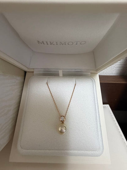 Law Pearl Diamond Pendant Necklace with 7.75mm pearl and diamond set in K18 rose gold
