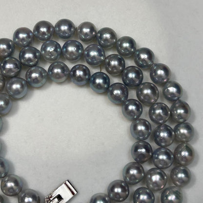 Snubbull semi-long necklace with 7.5-8.0 mm blue Akoya pearls on a 64 cm chain