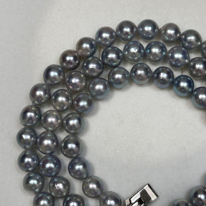 Snubbull semi-long necklace with 7.5-8.0 mm blue Akoya pearls on a 64 cm chain