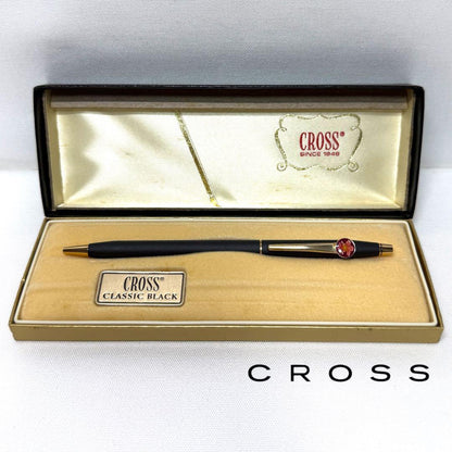CROSS CLASSIC BLACK ballpoint pen with flower pattern and original box, blue ink, 13.4 cm length