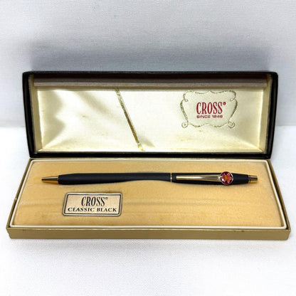 CROSS CLASSIC BLACK ballpoint pen with flower pattern and original box, blue ink, 13.4 cm length