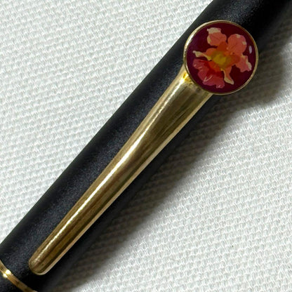 CROSS CLASSIC BLACK ballpoint pen with flower pattern and original box, blue ink, 13.4 cm length