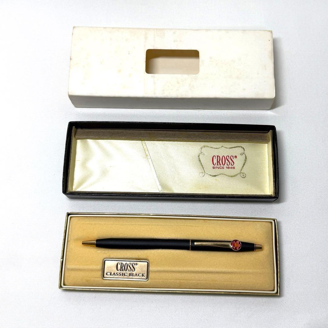 CROSS CLASSIC BLACK ballpoint pen with flower pattern and original box, blue ink, 13.4 cm length