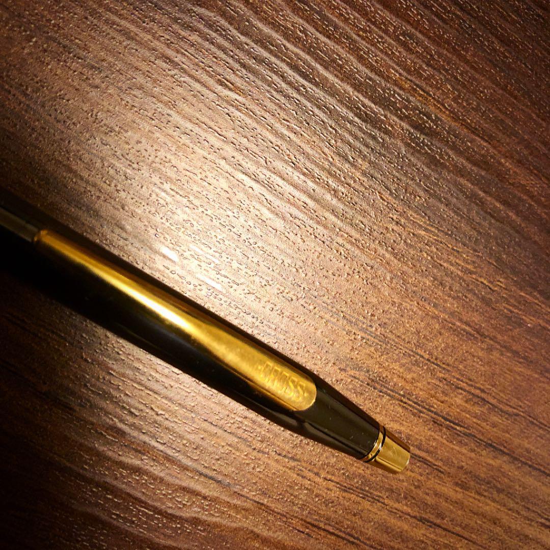 新品 Fountain Pen in gunmetal color with gold-plated body shown from side angle