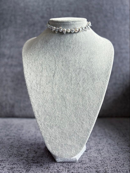 Elegant Akoya Pearl Feather Pearl Necklace with 7.5-8.7mm pearls and adjustable chain displayed on white background