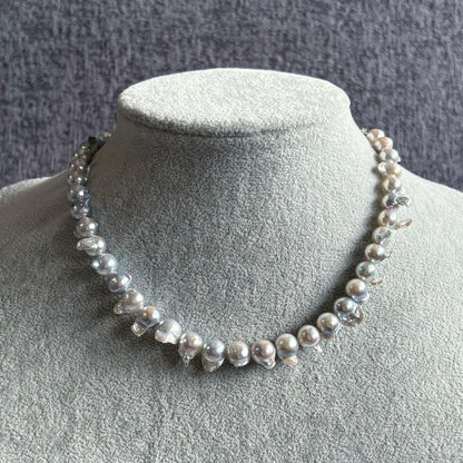 Elegant Akoya Pearl Feather Pearl Necklace with 7.5-8.7mm pearls and adjustable chain displayed on white background
