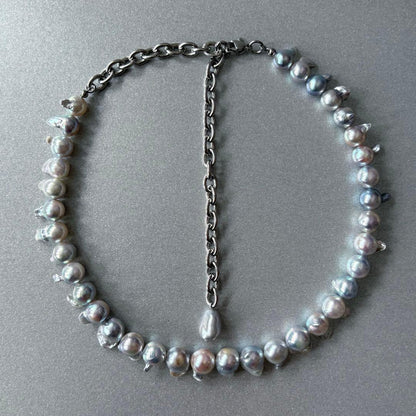 Elegant Akoya Pearl Feather Pearl Necklace with 7.5-8.7mm pearls and adjustable chain displayed on white background