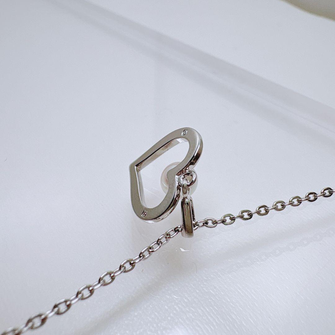 Mikimoto Heart Pearl Silver Necklace with 1.2 cm heart-shaped pearl pendant on 38 cm silver chain