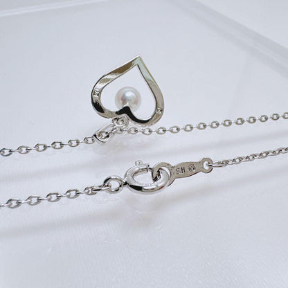 Mikimoto Heart Pearl Silver Necklace with 1.2 cm heart-shaped pearl pendant on 38 cm silver chain