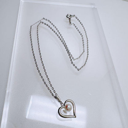 Mikimoto Heart Pearl Silver Necklace with 1.2 cm heart-shaped pearl pendant on 38 cm silver chain