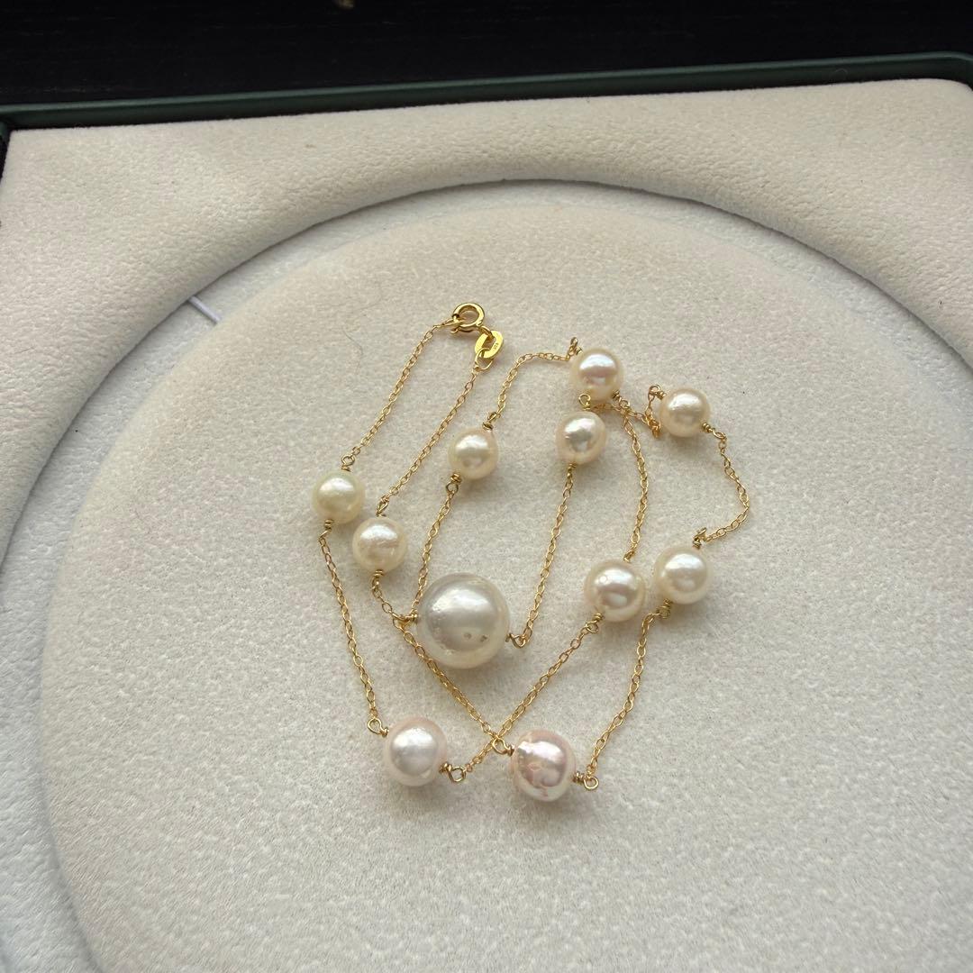 White Jewel Pearl Akoya combo necklace with large 11.3mm pearl and 6-7mm pearls on 42cm silver chain