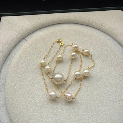 White Jewel Pearl Akoya combo necklace with large 11.3mm pearl and 6-7mm pearls on 42cm silver chain