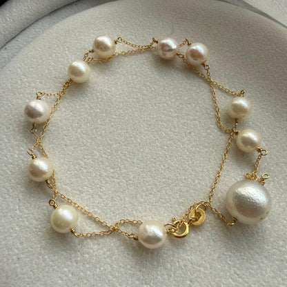 White Jewel Pearl Akoya combo necklace with large 11.3mm pearl and 6-7mm pearls on 42cm silver chain