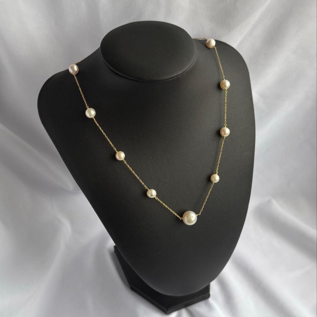 White Jewel Pearl Akoya combo necklace with large 11.3mm pearl and 6-7mm pearls on 42cm silver chain