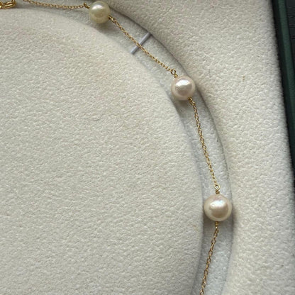 White Jewel Pearl Akoya combo necklace with large 11.3mm pearl and 6-7mm pearls on 42cm silver chain