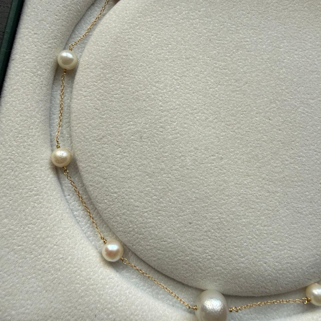 White Jewel Pearl Akoya combo necklace with large 11.3mm pearl and 6-7mm pearls on 42cm silver chain