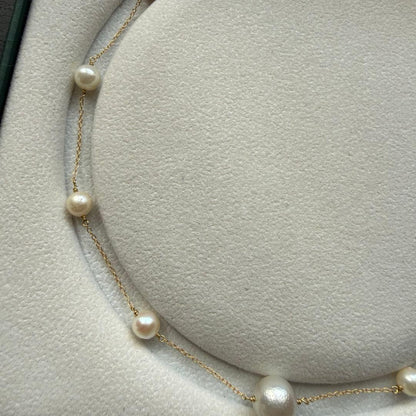 White Jewel Pearl Akoya combo necklace with large 11.3mm pearl and 6-7mm pearls on 42cm silver chain