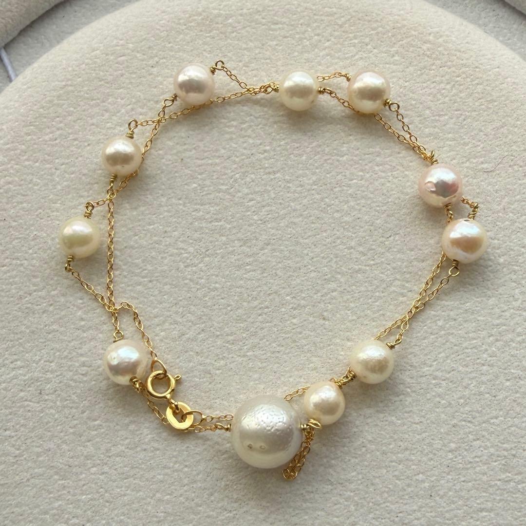 White Jewel Pearl Akoya combo necklace with large 11.3mm pearl and 6-7mm pearls on 42cm silver chain