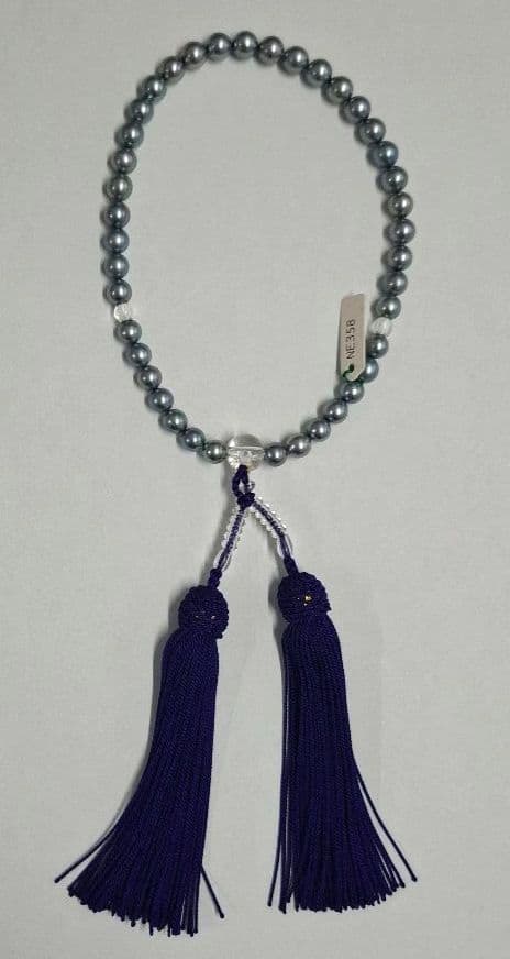 Tasaki Blue Gray Pearl Necklace 42 cm with matching Gray Pearl Prayer Beads Set