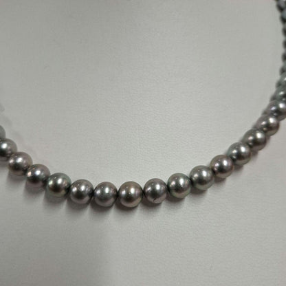 Tasaki Blue Gray Pearl Necklace 42 cm with matching Gray Pearl Prayer Beads Set