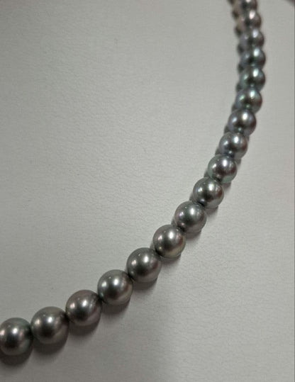 Tasaki Blue Gray Pearl Necklace 42 cm with matching Gray Pearl Prayer Beads Set
