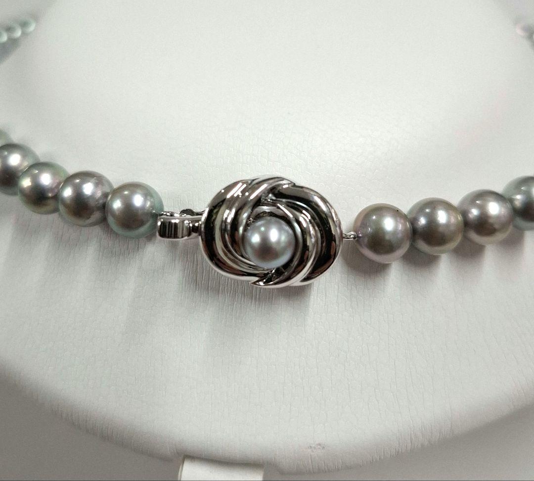 Tasaki Blue Gray Pearl Necklace 42 cm with matching Gray Pearl Prayer Beads Set