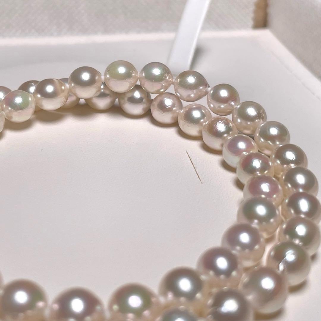Kagayaki Hanadama Akoya pearl necklace with white semi-round pearls 6.5-7.0mm on silver chain