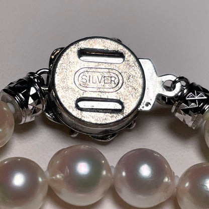 Kagayaki Hanadama Akoya pearl necklace with white semi-round pearls 6.5-7.0mm on silver chain