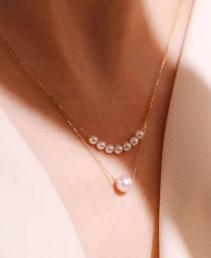 Law K18YG Akoya Pearl Smile Necklace featuring double strand pendant with 3.5-9mm pearls on 45cm chain