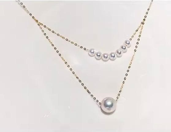 Law K18YG Akoya Pearl Smile Necklace featuring double strand pendant with 3.5-9mm pearls on 45cm chain