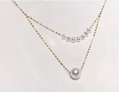 Law K18YG Akoya Pearl Smile Necklace featuring double strand pendant with 3.5-9mm pearls on 45cm chain