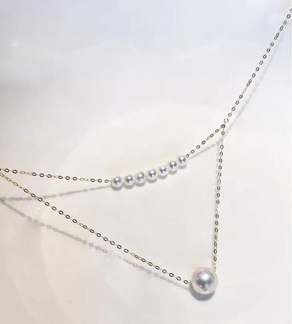 Law K18YG Akoya Pearl Smile Necklace featuring double strand pendant with 3.5-9mm pearls on 45cm chain