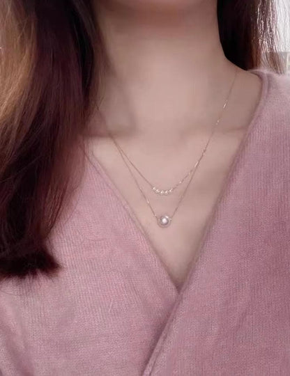 Law K18YG Akoya Pearl Smile Necklace featuring double strand pendant with 3.5-9mm pearls on 45cm chain