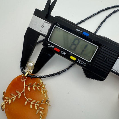 Large shell cameo pendant necklace with black spinel beads and 8mm Akoya pearls on silver 925 clasp chain