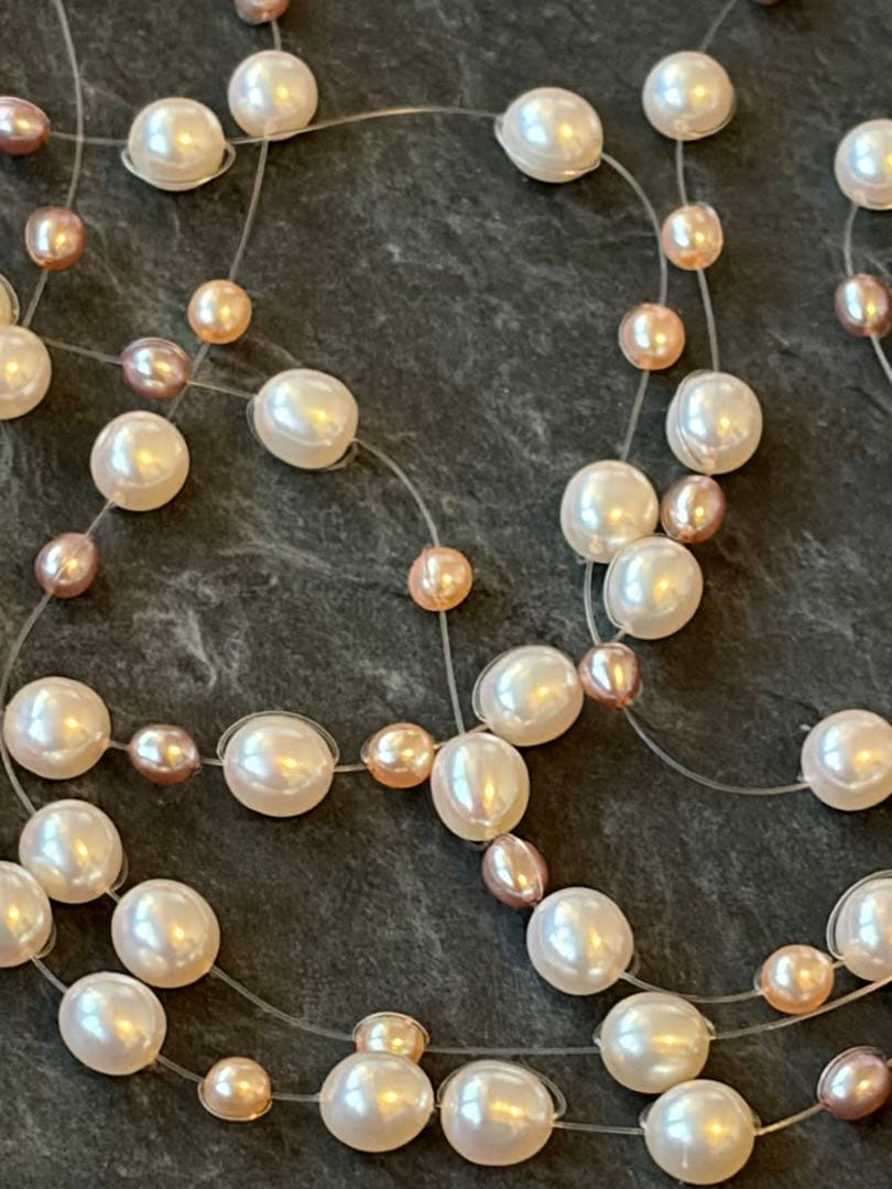 Tasaki K18 46cm multi-string necklace with 7mm white and pink genuine pearls and gold accents