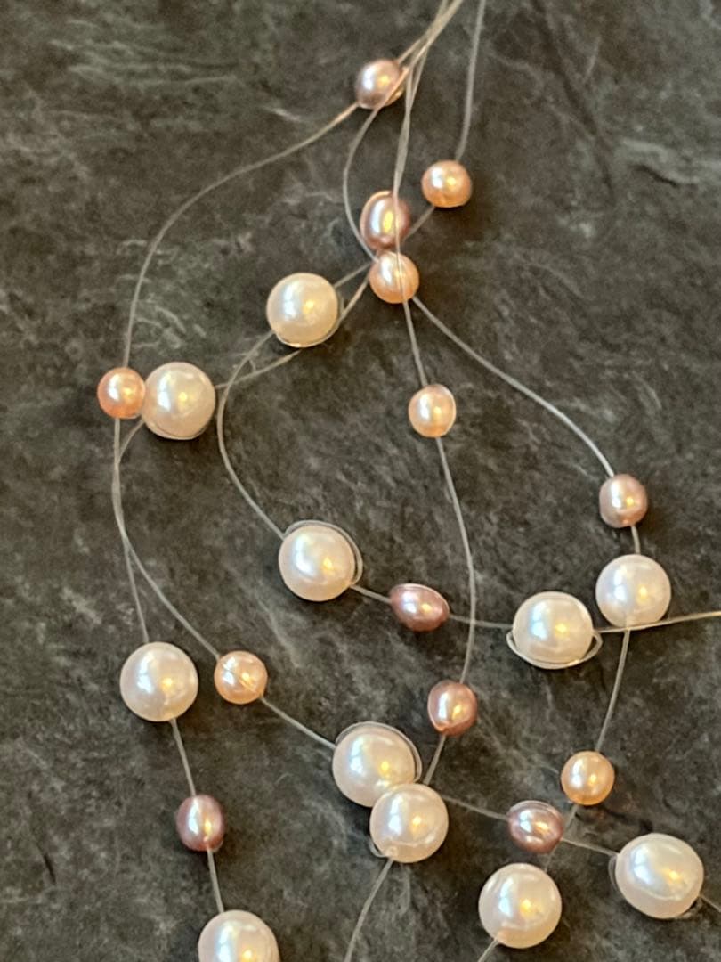 Tasaki K18 46cm multi-string necklace with 7mm white and pink genuine pearls and gold accents