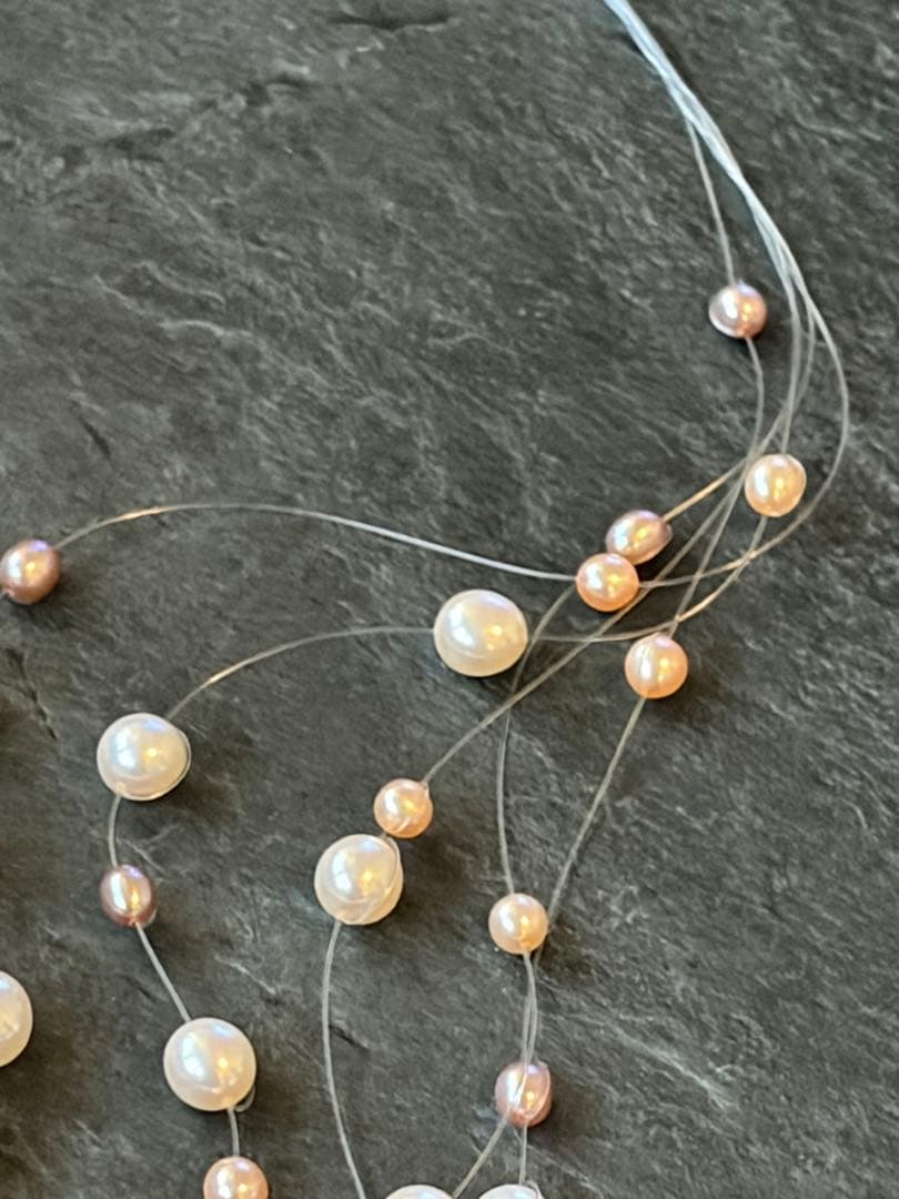 Tasaki K18 46cm multi-string necklace with 7mm white and pink genuine pearls and gold accents