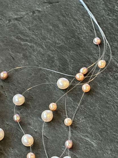 Tasaki K18 46cm multi-string necklace with 7mm white and pink genuine pearls and gold accents