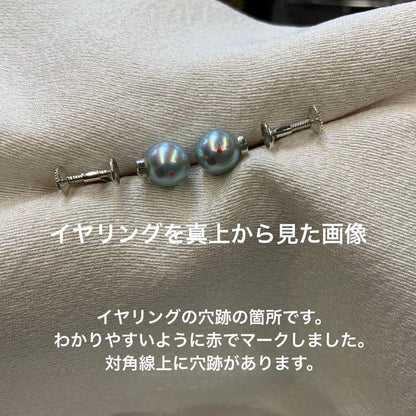 Tasaki Akoya gray pearl necklace and matching blue silver earrings set with rainbow luster