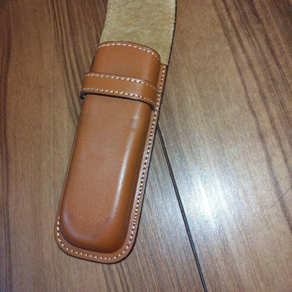 Brown leather pen case by Pilot Somes designed to hold two pens in a simple style