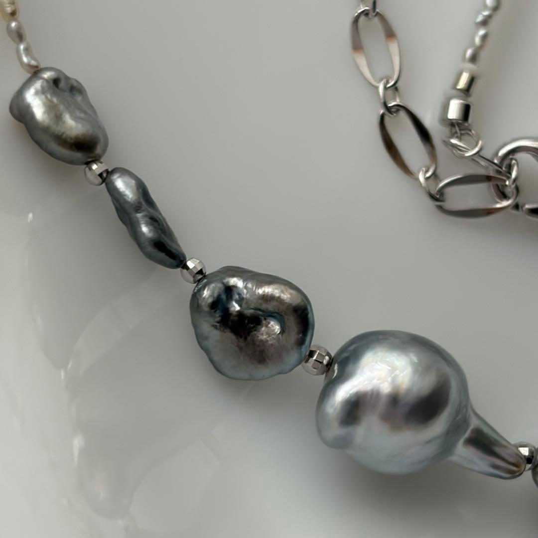 Black Butterfly Pearl Keshi and Baroque Pearl Agoya Sand Keshi Necklace with adjustable length