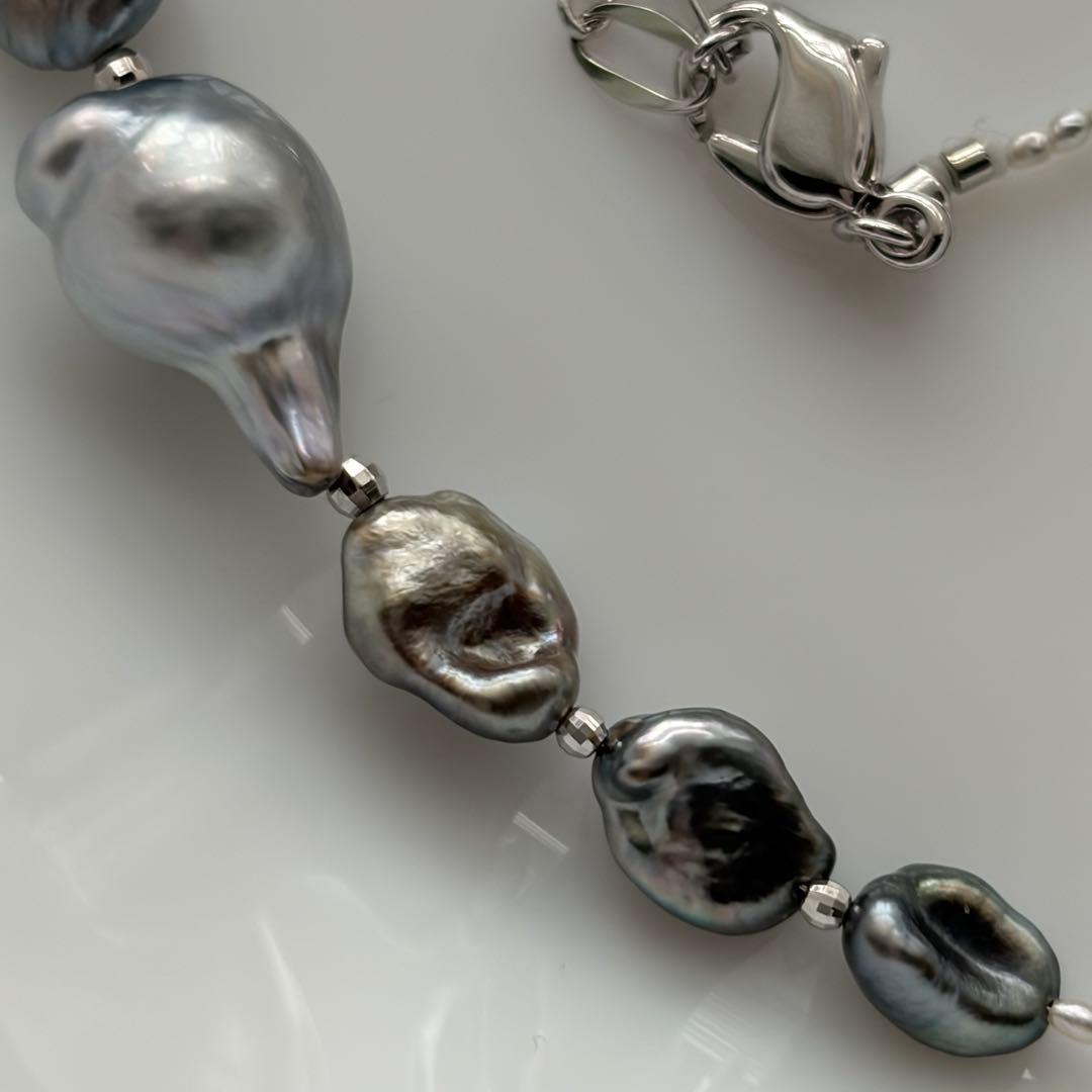 Black Butterfly Pearl Keshi and Baroque Pearl Agoya Sand Keshi Necklace with adjustable length