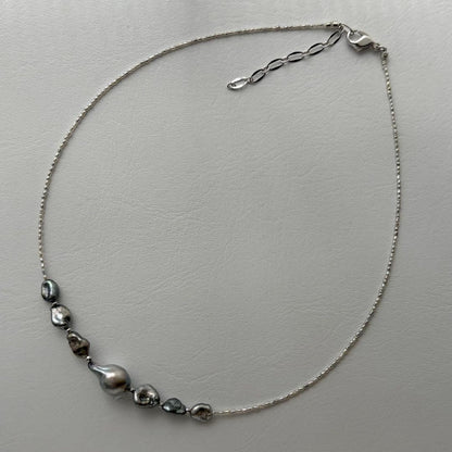 Black Butterfly Pearl Keshi and Baroque Pearl Agoya Sand Keshi Necklace with adjustable length
