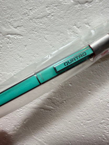 Pilot Quatro Quattro mechanical pencil in mint green metal, unused, 6.7 inches long, shown in new condition