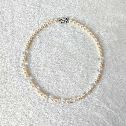 Tasaki Akoya pearl necklace and earrings set in SV K18WG with crystal accents, necklace length 42.5cm, earrings 3cm