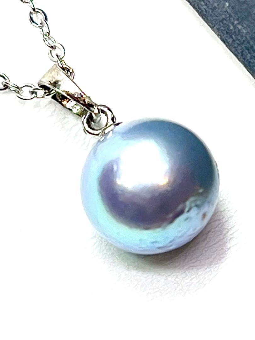 Akoya Pearl 10mm natural round blue indigo pearl necklace with 45 cm length