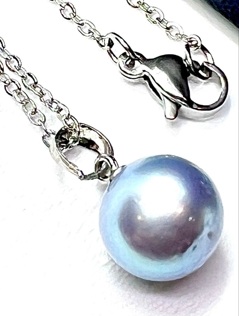Akoya Pearl 10mm natural round blue indigo pearl necklace with 45 cm length