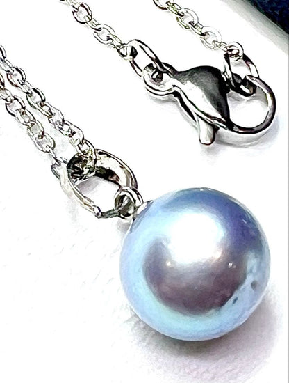Akoya Pearl 10mm natural round blue indigo pearl necklace with 45 cm length