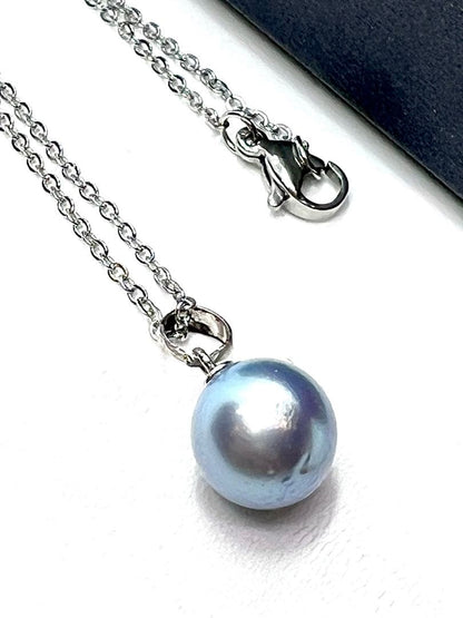 Akoya Pearl 10mm natural round blue indigo pearl necklace with 45 cm length