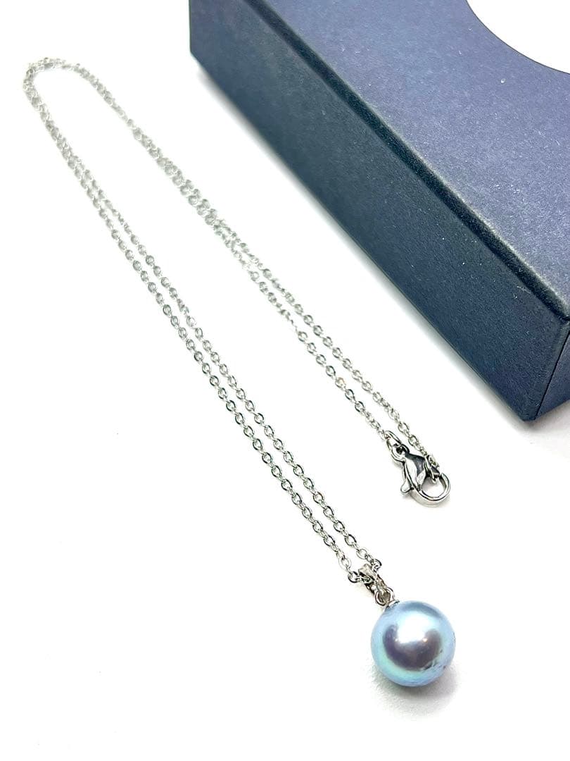 Akoya Pearl 10mm natural round blue indigo pearl necklace with 45 cm length